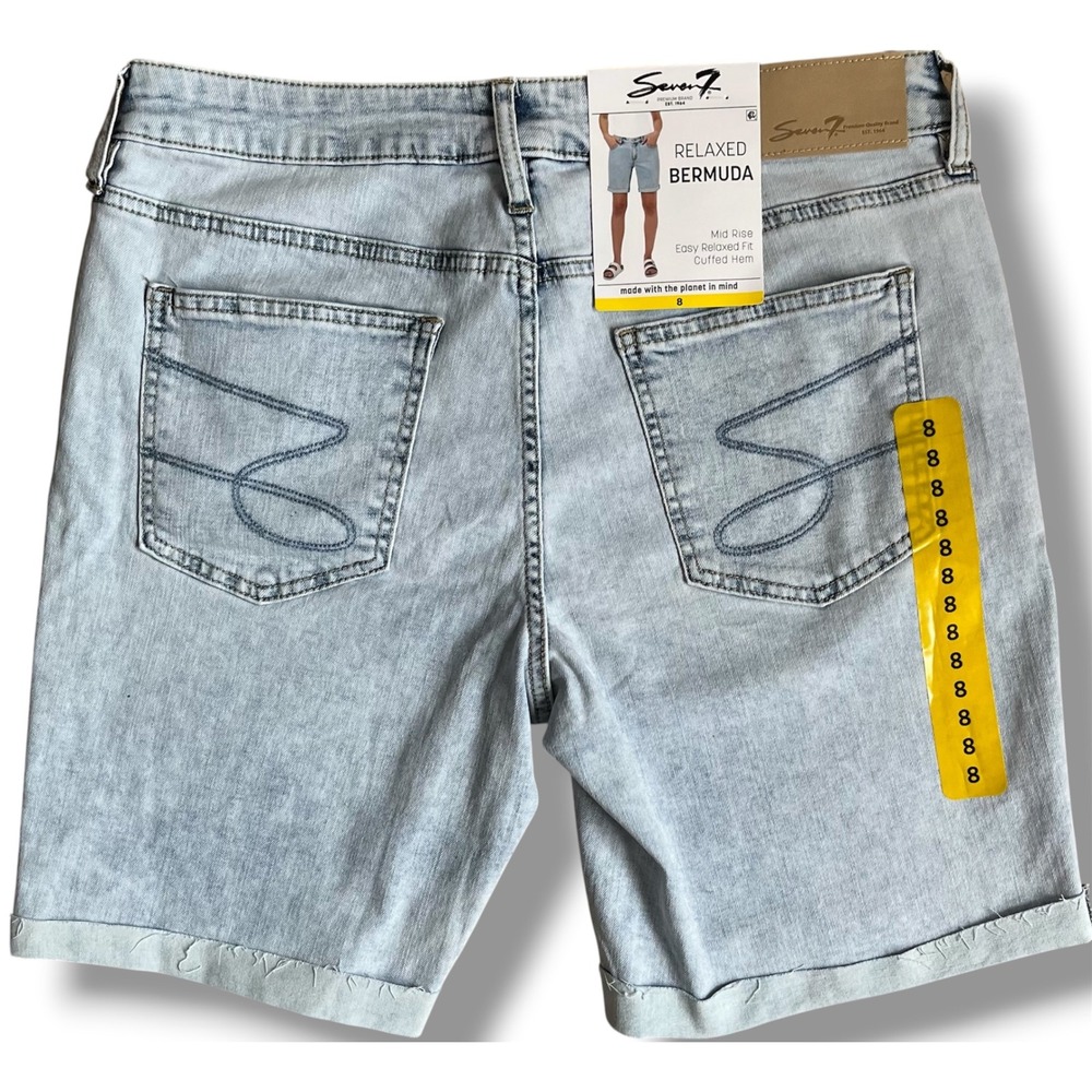 Seven7 Relaxed Bermuda‎ Denim Shorts Light Wash Lynx Cuffed Hem Size 8 NEW